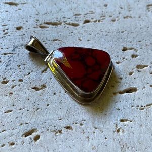 Vintage Mexico 925 Red Jasper Triangular Sterling Silver Pendant